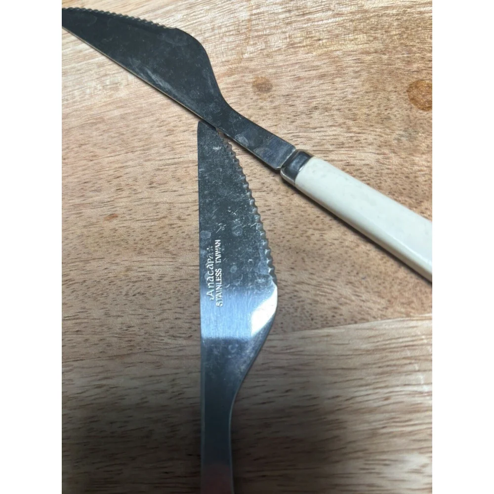 Vintage Set Of 11 Anacapa Stainless Cubed Plastic Handle APF DINNER KNIFE